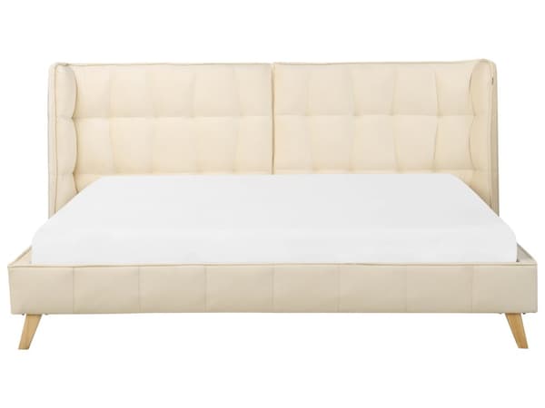 Seng Beige Velour 180 x 200 cm Moderne To Mands Seng Justerbar Sengegavl Dobbeltseng Sengeramme Retro Design Træben