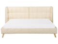 Miniatyrbillede 6 af 11: Seng Beige Velour 180 x 200 cm Moderne To Mands Seng Justerbar Sengegavl Dobbeltseng Sengeramme Retro Design Træben