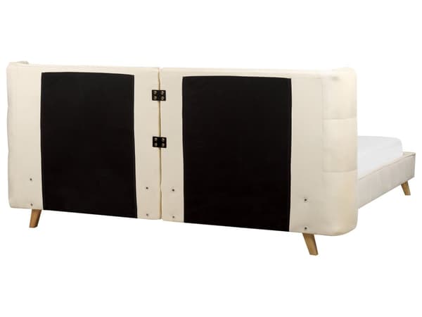 Seng Beige Velour 180 x 200 cm Moderne To Mands Seng Justerbar Sengegavl Dobbeltseng Sengeramme Retro Design Træben