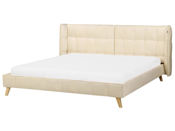 Seng Beige Velour 180 x 200 cm Moderne To Mands Seng Justerbar Sengegavl Dobbeltseng Sengeramme Retro Design Træben