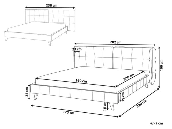 Sengeramme Beige Fløyel 160 x 200 cm Tuftet Polstring Lyst Tre Ben Lamell med Justerbar Sengegavl