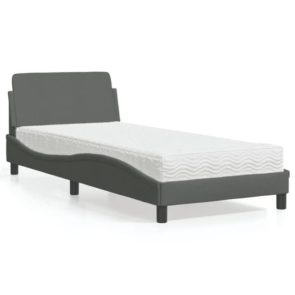 vidaXL seng med madras 90x190 cm stof mørkegrå