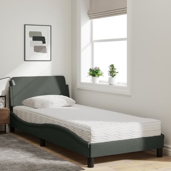vidaXL seng med madras 90x190 cm stof mørkegrå