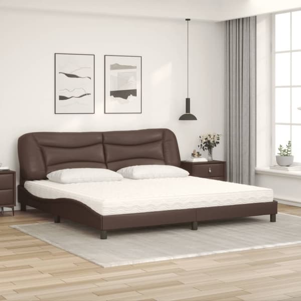 vidaXL seng med madras 200x200 cm kunstlæder brun