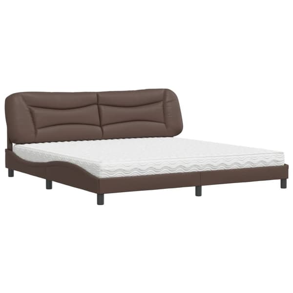 vidaXL seng med madras 200x200 cm kunstlæder brun