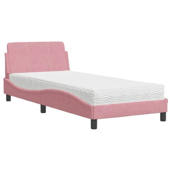 vidaXL seng med madras 90x200 cm velour lyserød