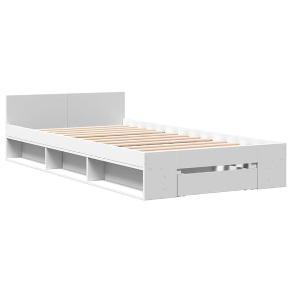 vidaXL Sängram med låda vit 90x200 cm konstruerad trä