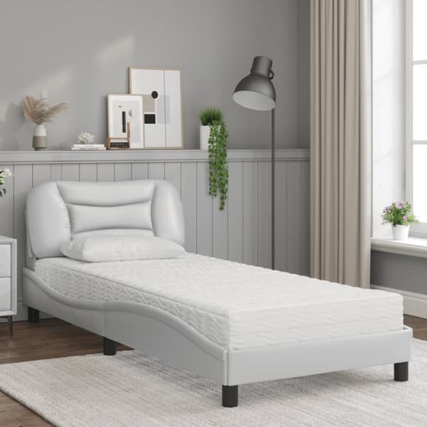 vidaXL seng med madras 90x190 cm kunstlæder hvid