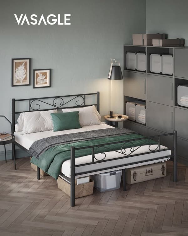 Rootz sort metal sengestel - Pulverlakeret sengeplads - Robust ramme - Nem montering - 207,6 cm x 161,8 cm x 86 cm - 23,5 kg - 400 kg Kapacitet