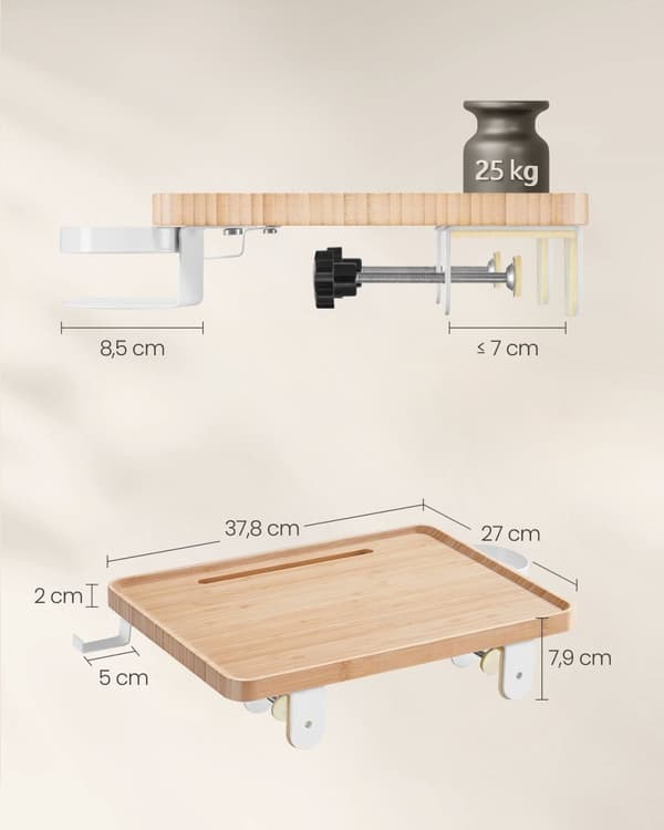 Rootz Bamboo Sengebakke - Morgenmadsbord - Skødeskrivebord - Naturlig beige - Bambus og metal - Letvægts - Bærbar - Nem montering - 27 cm x 37,8 cm x