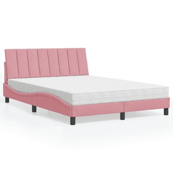vidaXL seng med madras 140x200 cm velour lyserød