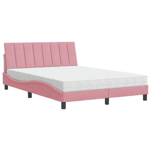 vidaXL seng med madras 140x190 cm velour lyserød