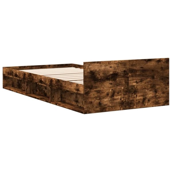vidaXL Sängram med låda rökfärgad ek 100x200 cm konstruerad trä