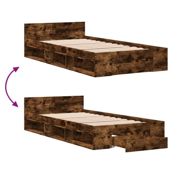 vidaXL Sängram med låda rökfärgad ek 100x200 cm konstruerad trä