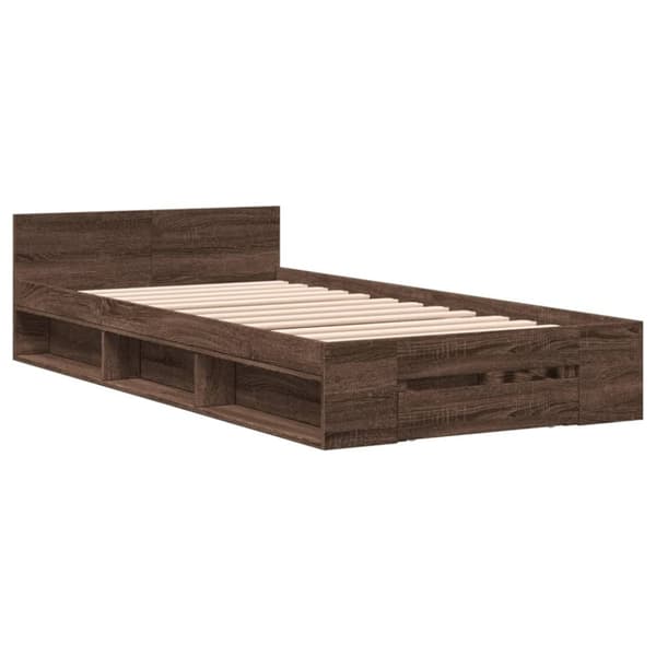 vidaXL Sängynrunko laatikolla ruskea tammi 100x200 cm tekninen puu