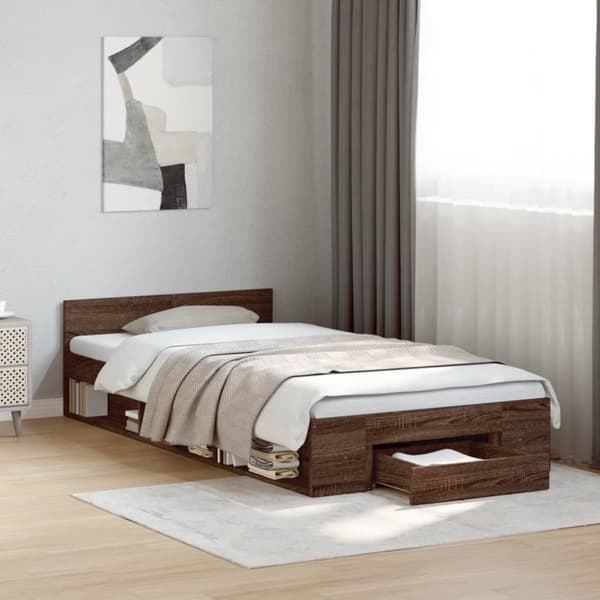 vidaXL Sängynrunko laatikolla ruskea tammi 100x200 cm tekninen puu