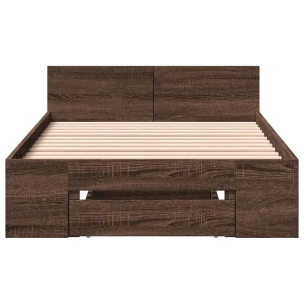 vidaXL Sängynrunko laatikolla ruskea tammi 100x200 cm tekninen puu
