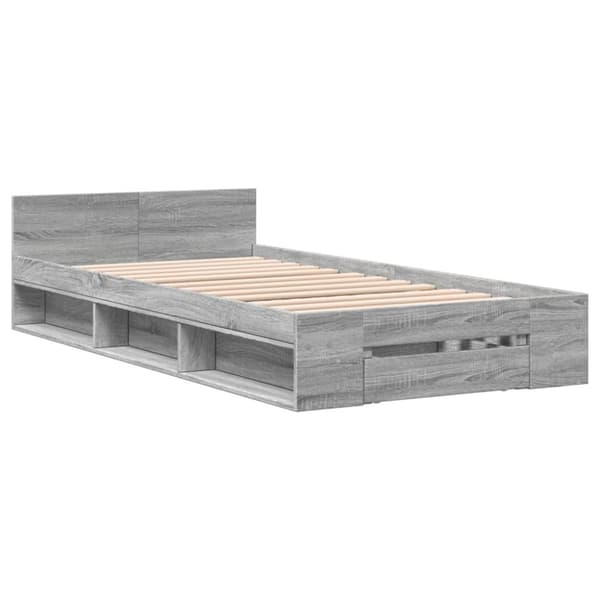 vidaXL Sängynrunko laatikolla harmaa Sonoma 90x200 cm tekninen puu