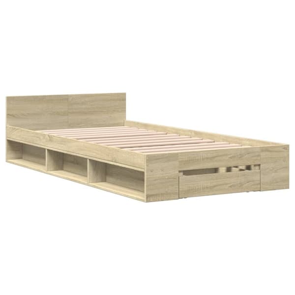 vidaXL sengeramme med skuffe 90x200 cm konstrueret træ sonoma-eg