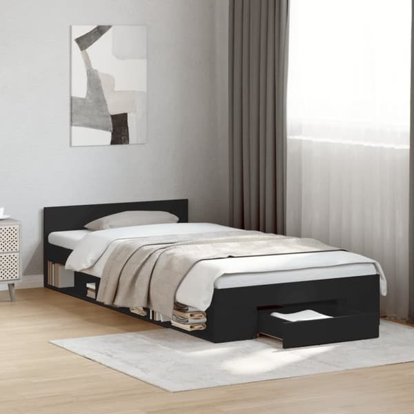vidaXL Sängynrunko laatikolla musta 90x200 cm täysi puu
