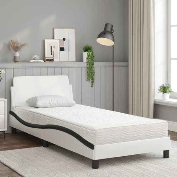 vidaXL Säng med madrass vit och svart 90x200 cm konstläder