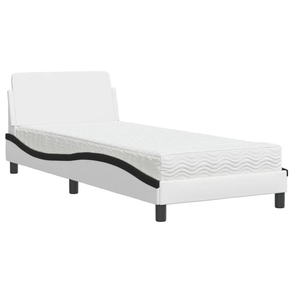 vidaXL Säng med madrass vit och svart 90x200 cm konstläder