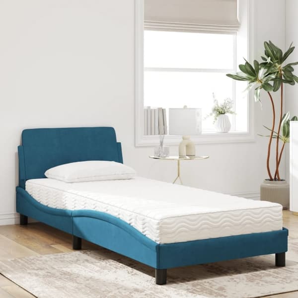 vidaXL seng med madras 90x190 cm velour blå
