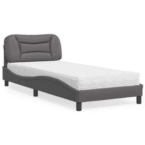 vidaXL seng med madras 90x190 cm kunstlæder grå