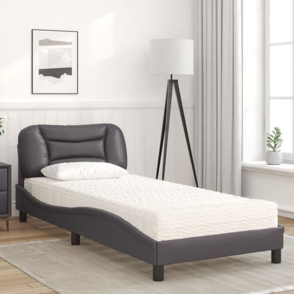 vidaXL seng med madras 90x190 cm kunstlæder grå