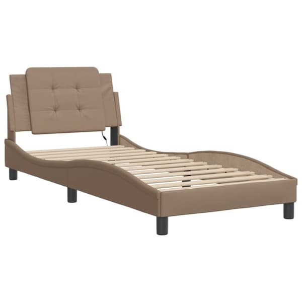 vidaXL sengeramme med LED-lys 90x190 cm kunstlæder cappuccinofarvet