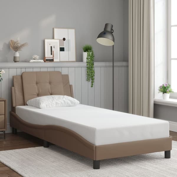 vidaXL sengeramme med LED-lys 90x190 cm kunstlæder cappuccinofarvet