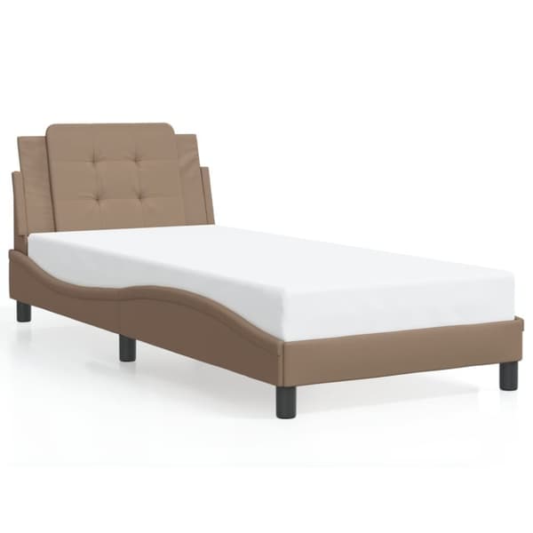 vidaXL sengeramme med LED-lys 90x190 cm kunstlæder cappuccinofarvet