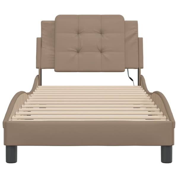 vidaXL sengeramme med LED-lys 90x190 cm kunstlæder cappuccinofarvet