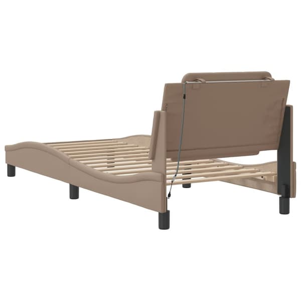vidaXL sengeramme med LED-lys 90x190 cm kunstlæder cappuccinofarvet