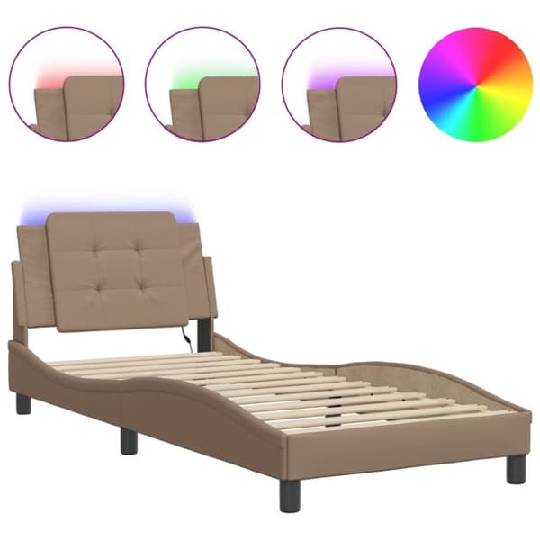 vidaXL sengeramme med LED-lys 90x190 cm kunstlæder cappuccinofarvet