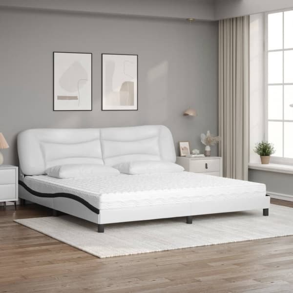 vidaXL seng med madras 200x200 cm kunstlæder hvid og sort