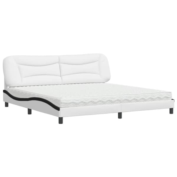 vidaXL seng med madras 200x200 cm kunstlæder hvid og sort
