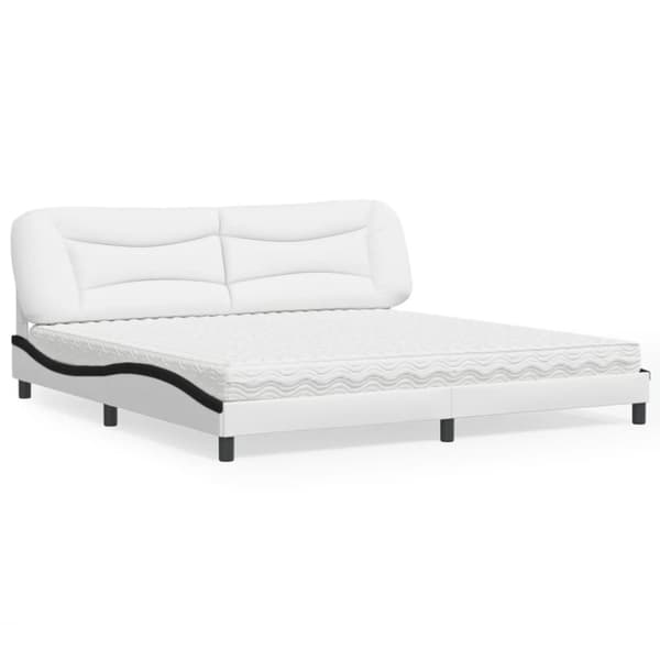 vidaXL seng med madras 200x200 cm kunstlæder hvid og sort