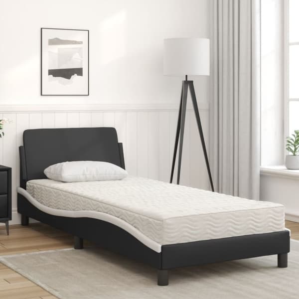 vidaXL seng med madras 90x200 cm kunstlæder sort og hvid