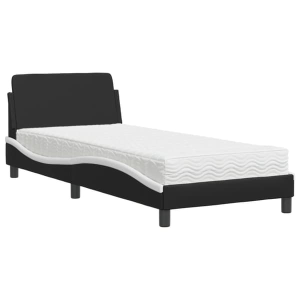 vidaXL seng med madras 90x200 cm kunstlæder sort og hvid