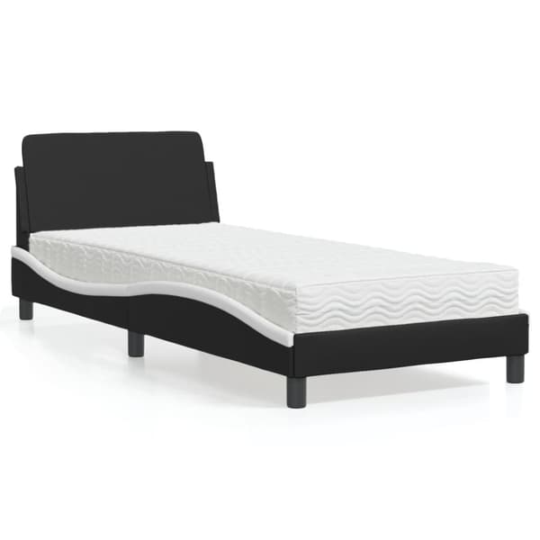 vidaXL seng med madras 90x200 cm kunstlæder sort og hvid