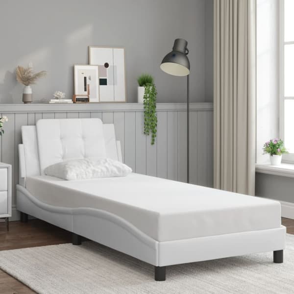 vidaXL sengeramme med LED-lys 90x200 cm kunstlæder hvid