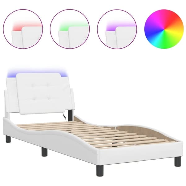 vidaXL sengeramme med LED-lys 90x200 cm kunstlæder hvid
