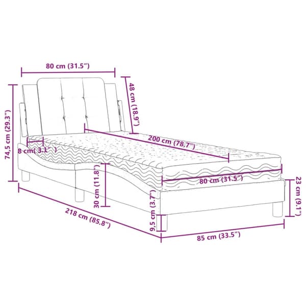 vidaXL Säng med madrass grå 80x200 cm konstläder