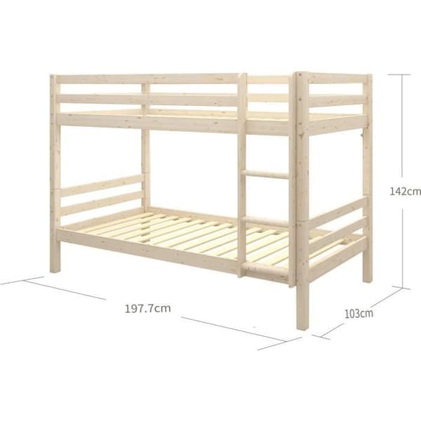 Separerbara våningssängar för barn - 2x90x190 cm - Naturlig massiv furu - Fjäder ingår - ANDO