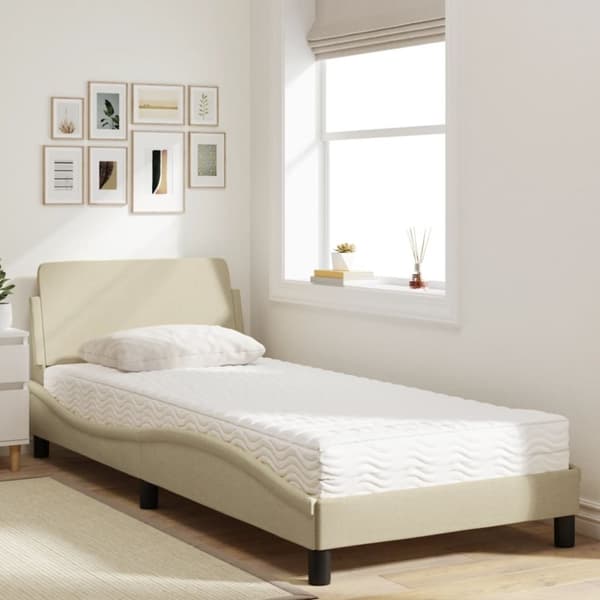 vidaXL seng med madras 80x200 cm stof cremefarvet