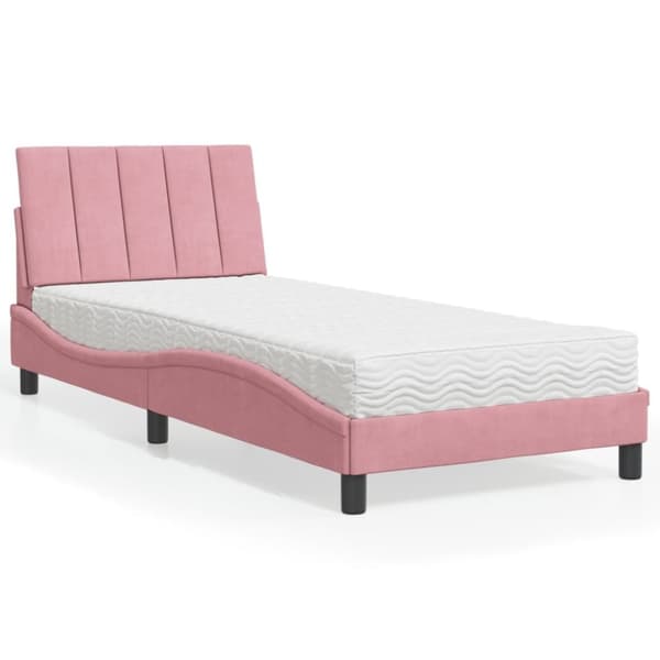 vidaXL seng med madras 80x200 cm velour lyserød