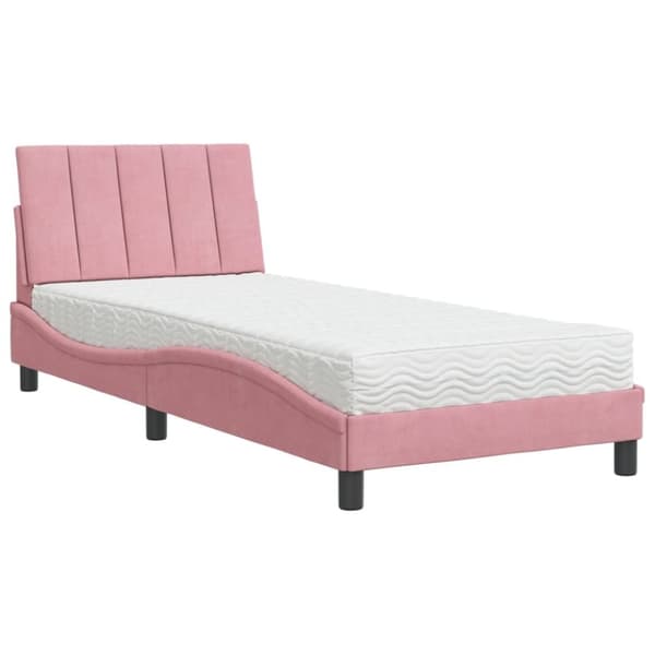 vidaXL seng med madras 80x200 cm velour lyserød