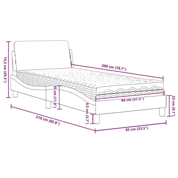 vidaXL Säng med madrass svart 80x200 cm tyg
