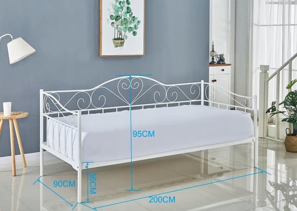 Sängstomme 90x200 cm - metall - med madrass - vit - hjärtan